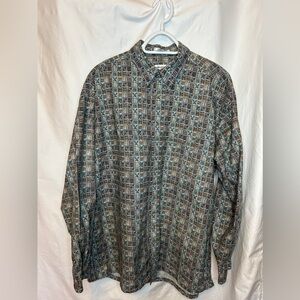 Vintage Pierre Cardin Shirt Mens L 90s Funky Geometric Earth Tone Pastel Green